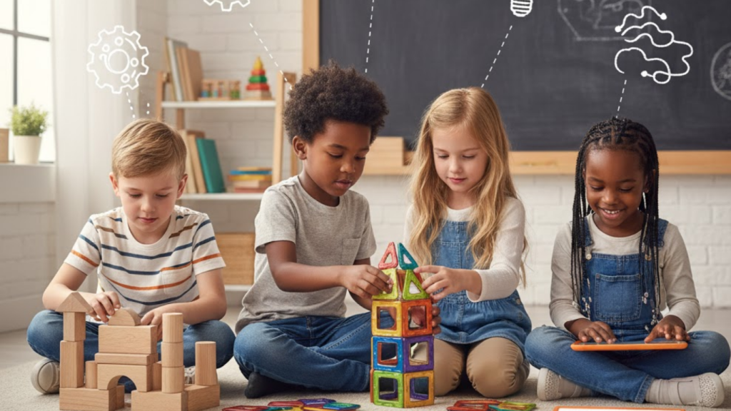 pictures of kids plying with toys