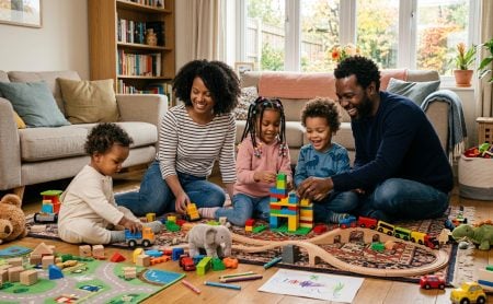 Kids and family playing during holidays